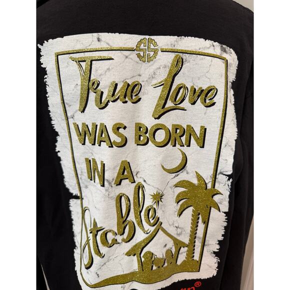 Simply Southern long-sleeve tee w/ gold glitter and white marble-look garaphic - Picture 5 of 6